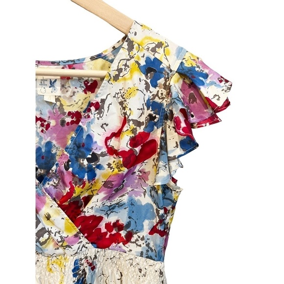 ANTHROPOLOGIE Edme & Esyllte 100% Silk Watercolor Floral Flutter Sleeve Blouse - Picture 7 of 8